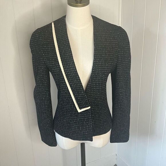 Vintage 80s Eric Sands Women’s Medium Black Tweed Hidden Button Blazer Jacket - Picture 1 of 11